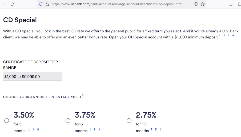 CD Rates from US Bank