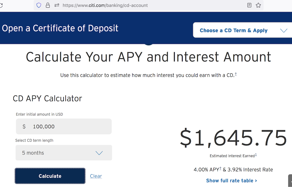 CD Interest Calculator from Citibank