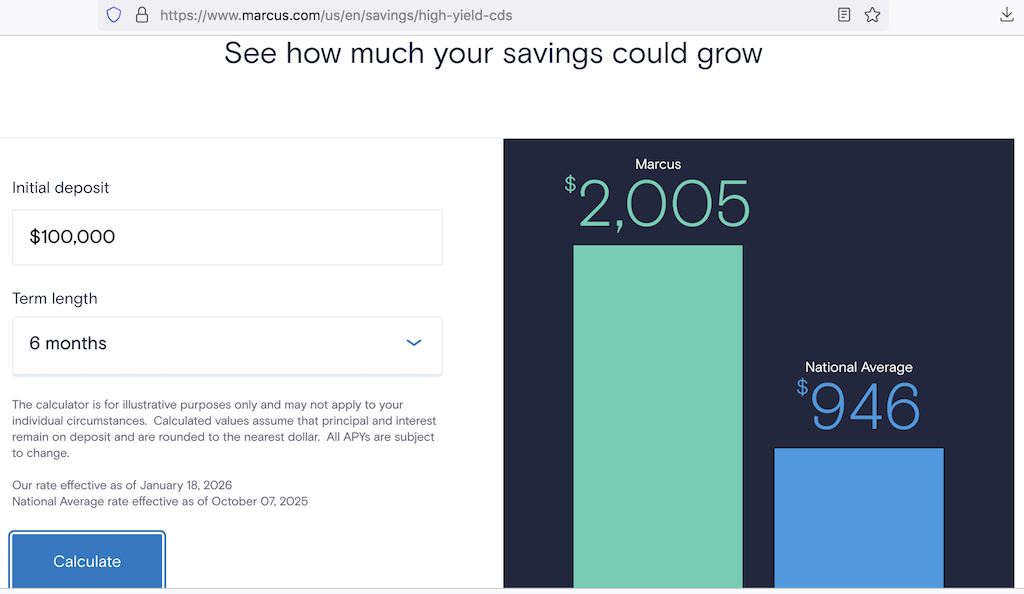 CD Interest Calculator from Marcus by Goldman Sachs