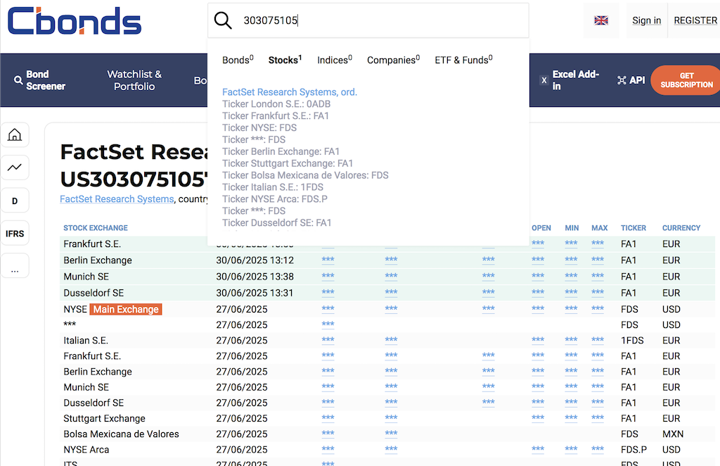 Cbonds International Securities - Search Form