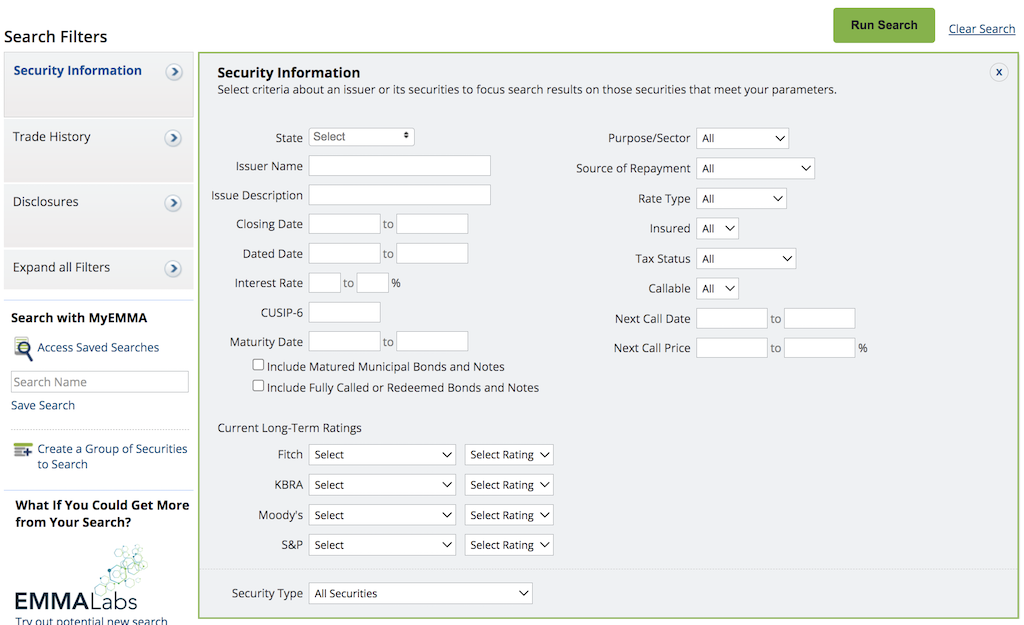 EMMA Municipal Bonds - Search Form