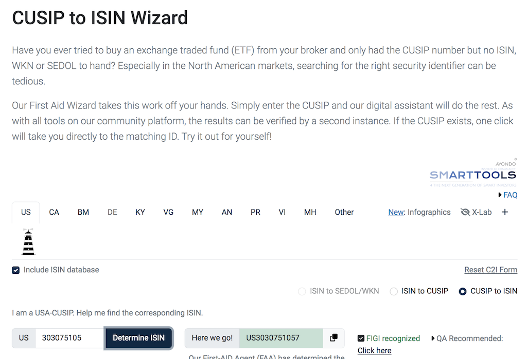 ayondo - CUSIP to ISIN Wizard